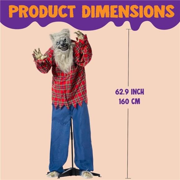 JOYIN‎ 63" Halloween Decoration Outdoor Standing Werewolf Animatronics - Picture 2 of 7